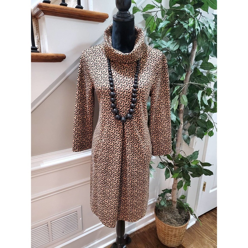 Tyler Boe Women Multicolor Rayon Cowl Neck Long Sleeve Casual Knee Length Dress